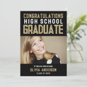 Faire-part Black Gold Photo Lycée Graduation (Debout devant)