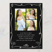 Faire-part Black Hand Drawn Doodles Graduation 4 Photo Cream (Dos)