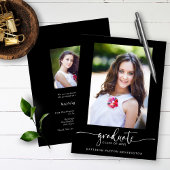 Faire-part Black Modern Elegant Script Graduation Photo