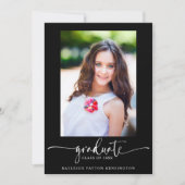 Faire-part Black Modern Elegant Script Graduation Photo (Devant)