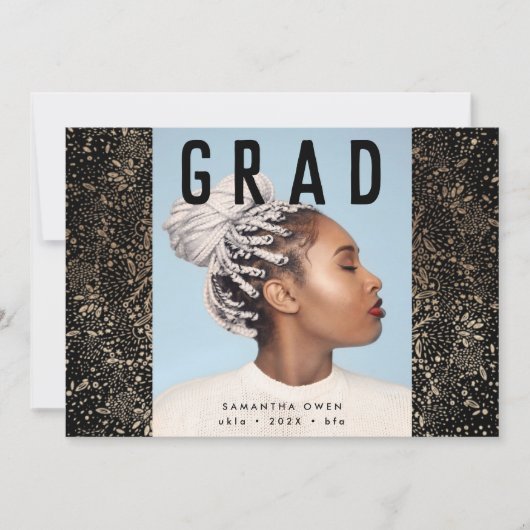 Faire-part Black Modern Gold Foil Botanical Grad Photo (Devant)
