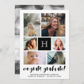 Faire-part Black Monogramme Photo Collage Félicats Diplômé (Devant / Derrière)