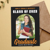 Faire-part Black Orange Graduate Photo Moderne Gras Graduatio