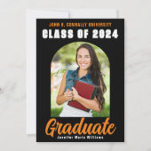 Faire-part Black Orange Graduate Photo Moderne Gras Graduatio (Devant)