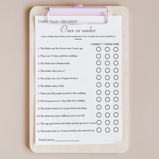 Faire-part Black Over ou sous la douche nuptiale jeu