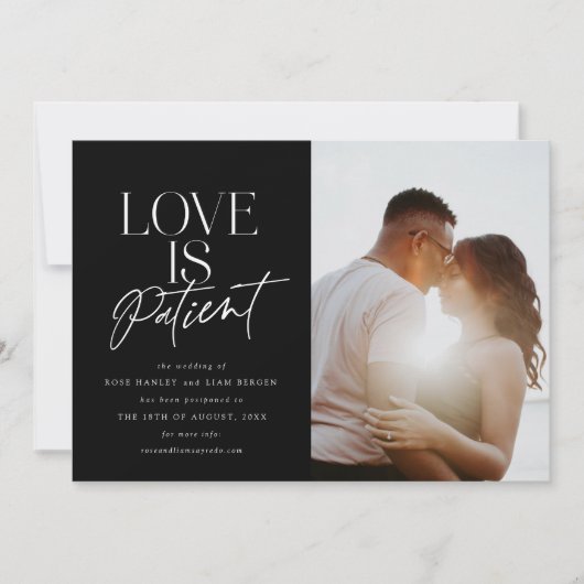 Faire-part Black Script Love Photo Mariage Changer la date (Devant)