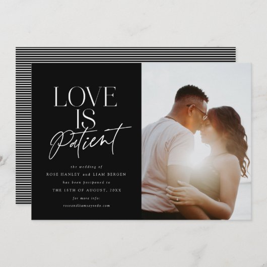 Faire-part Black Script Love Photo Mariage Changer la date (Devant / Derrière)