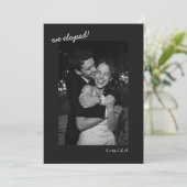 Faire-part Black Script Photo We Eloped Minimalist Modern (Debout devant)