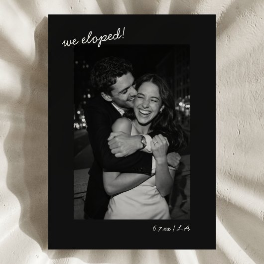 Faire-part Black Script Photo We Eloped Minimalist Modern