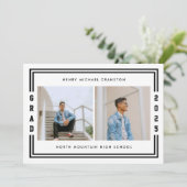 Faire-part Black Striped Two Photo Graduation Party (Debout devant)