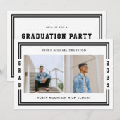 Faire-part Black Striped Two Photo Graduation Party (Devant / Derrière)