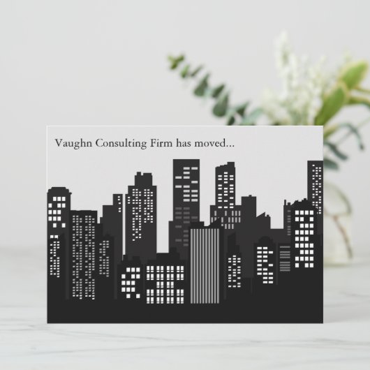 Faire-part Black White Building Skyline Business Moving (Debout devant)