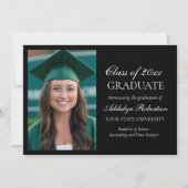 Faire-part Black White College University Photo Graduation (Devant)