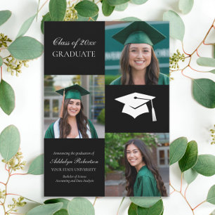 Faire-part Black White College University Photo Graduation