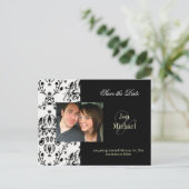 Faire-part Black + white Damask Save Date Carte postale photo (Debout devant)