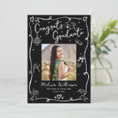 Faire-part Black White Hand Drawn Doodle Style Graduate Photo (Debout devant)