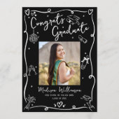 Faire-part Black White Hand Drawn Doodle Style Graduate Photo (Devant)