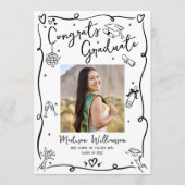 Faire-part Black White Hand Drawn Doodles Graduation Photo (Devant)