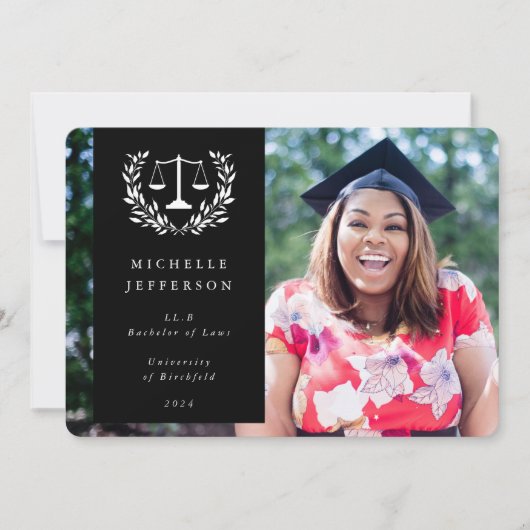 Faire-part Black+White Law Scales Laurel Wreath (Devant)