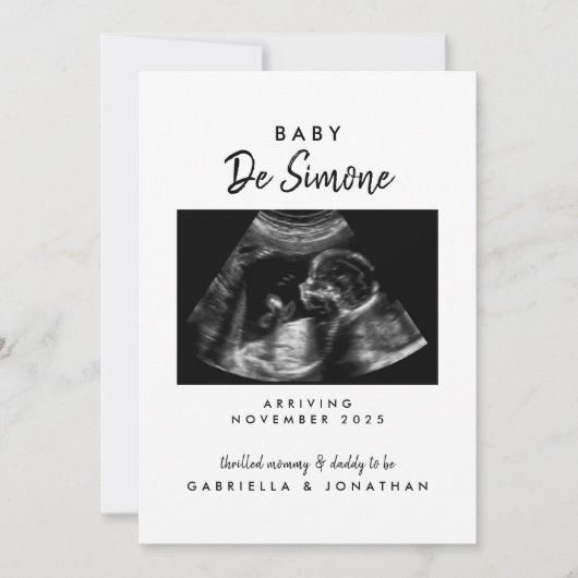 Faire-part Black White Typography Sonogram Photo Pregnancy (Devant)