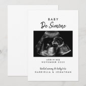 Faire-part Black White Typography Sonogram Photo Pregnancy (Devant / Derrière)