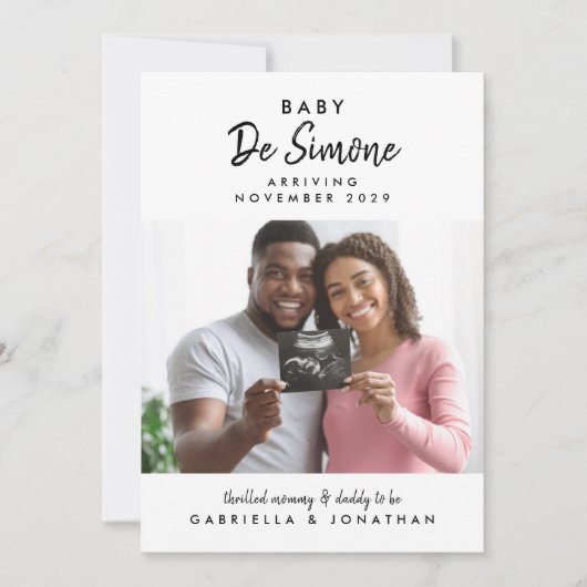 Faire-part Black White Typography Sonogram Photo Pregnancy (Devant)