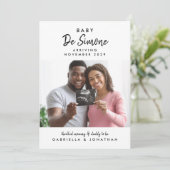 Faire-part Black White Typography Sonogram Photo Pregnancy (Debout devant)