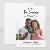 Faire-part Black White Typography Sonogram Photo Pregnancy (Devant / Derrière)