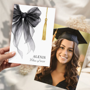 Faire-part Blak Bow Coquette Photo Couronne de fin d'études T