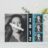 Faire-part blanc et bleu noir moderne d'obtention (Debout devant)