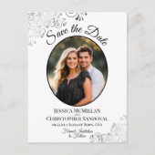 Faire-Part Blanc Mariage Dentelle d'Argent Photo O (Devant)