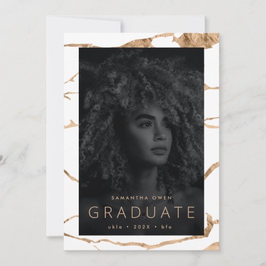 Faire-part Blanc Moderne Or Foil Marble Université Grad (Devant)