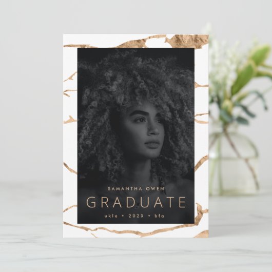 Faire-part Blanc Moderne Or Foil Marble Université Grad (Debout devant)