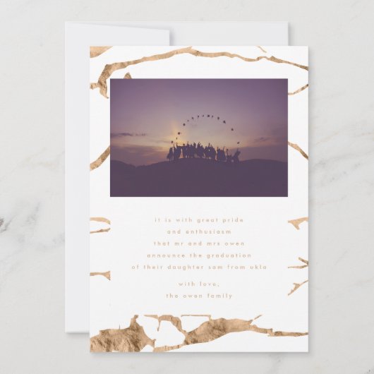 Faire-part Blanc Moderne Or Foil Marble Université Grad (Dos)