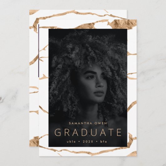 Faire-part Blanc Moderne Or Foil Marble Université Grad (Devant / Derrière)