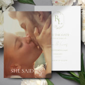 Faire-part Blanc Vert Floral Monogramme Mariage Enregistrer L