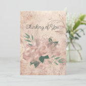 Faire-part Blank Black Pale Rose Satin Floral Penser de vous (Debout devant)