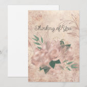 Faire-part Blank Black Pale Rose Satin Floral Penser de vous (Devant / Derrière)