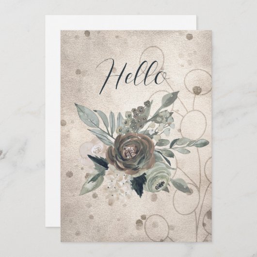 Faire-part Blank Hello Sage Green Cream Aquarelle Fleurs (Devant / Derrière)