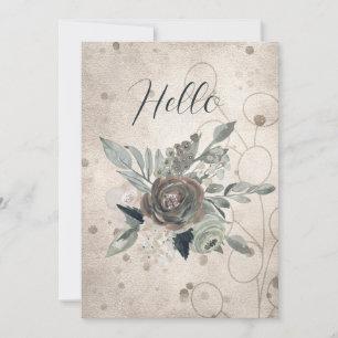 Faire-part Blank Hello Sage Green Cream Aquarelle Fleurs