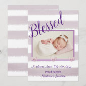 Faire-part Blessé Purple Script Photo Personnaliser la naissa (Devant / Derrière)