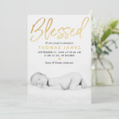 Faire-part "Blessed" Gold Foil Photo Birth Announcement (Debout devant)