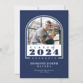 Faire-part Bleu Blanc 2024 Arc moderne photo Graduation (Devant)