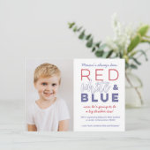 Faire-part Bleu Blanc Rouge Promu À Gros Frères Grossesse (Debout devant)