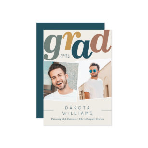 Faire-part Bleu Boho & Beige Grad Typographie