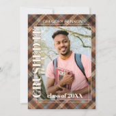 Faire-part Bleu Brown Tartan Plaid Graduation (Devant)