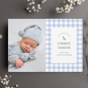 Faire-part Bleu classique En vichy bébé garçon 2 photo naissa