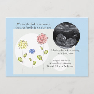 Faire-part bleu de grossesse de photo de nouvelle