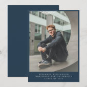 Faire-part Bleu de la Marine Cadre complet Photo College Grad (Devant / Derrière)