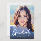 Faire-part Bleu de la Marine moderne Script photo Graduation (Devant)